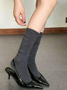 1 Pair Women's Minimalist Versatile Design Minimalist Sexy Style Mid-Calf Socks - Dark Grey - View 6