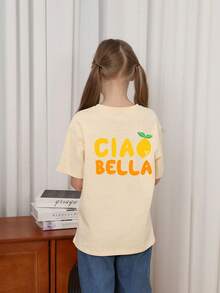 Tween Girls' Casual Funny Print Crew Neck Short Sleeve T-Shirt, Summer Top - Apricot - View 2