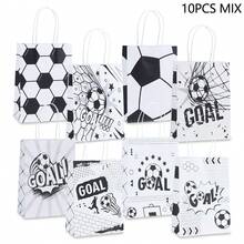 10/20个黑白极简足球主题纸袋，8种不同图案的“GOAL”印花派对礼品包装袋，足球俱乐部活动装饰，生日派对，球迷节礼品包装用品 - NF-005 - 查看 14