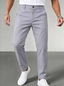 Men's Solid Color Casual Tapered Pants With Pockets - Light Grey - View 1