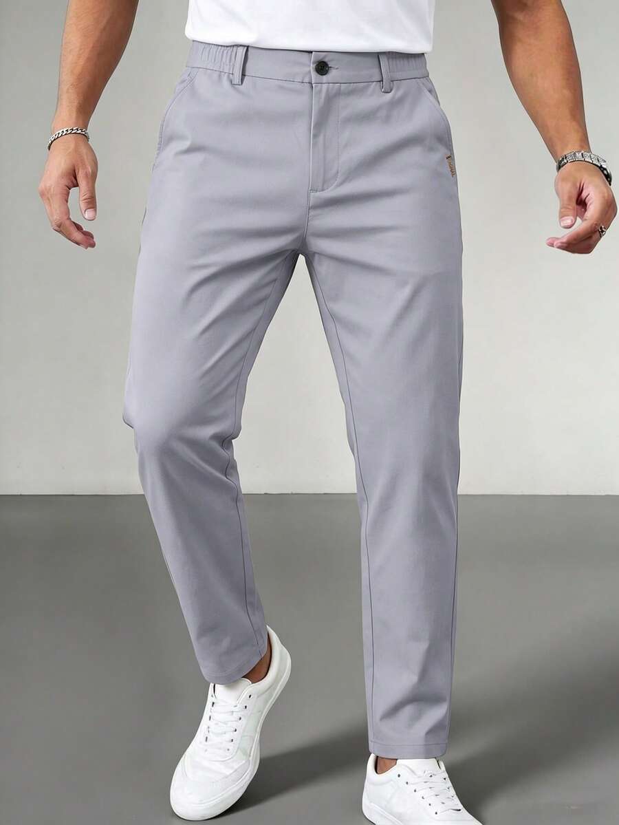 Men's Solid Color Casual Tapered Pants With Pockets - Light Grey - View 1
