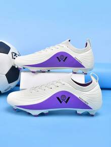 MINGBIN 1 Pair Women's Soccer Shoes, Low-Top Competition & Training Shoes, Outdoor Natural Grass, Youth American Football Shoes, Professional Sports Shoes, PU Front Lace-Up, AG/FG Long Cleats - White - View 2