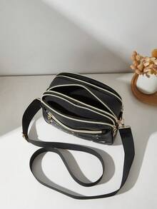Fashion Quilted Diamond Stitch Multi-Layer Crossbody Shoulder Bag For Women - Black - View 6