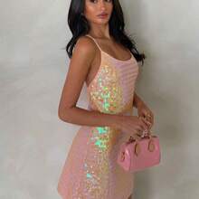 Glamour Women's Shiny Sequin Pink Mini Dress, Elegant Sexy Backless Versatile Dress For Beach, Music Festival, Graduation Party, Valentine's Day, Spring/Summer,Spring To Summer,Spring Outfit,Spring Clothes,Summer Outfits For Women,Summer Vacation Outfits,Fasching Women Costume,Easter ,St Patrick's Day Women,Going Out Outfits Glam Dress Bling Bling Dress Vip Dress Dresses Club Wow Dress - Rosa - Ver 2
