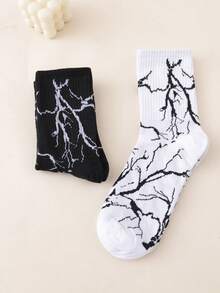 1/2/4/8 Pasang Kaos Kaki Pria Acak Motif Petir Gaya Vintage Streetwear Nyaman Serbaguna - MultiWarna - View 3