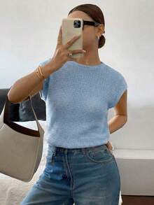 Camiseta casual de mujer con estampado de lunares, verano - Azul - Ver 5