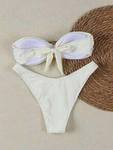 Nuevo conjunto de bikini negro sólido, sexy, elegante, casual, para playa, vacaciones y citas, sin tirantes, para primavera/verano - Blanco - Ver 2