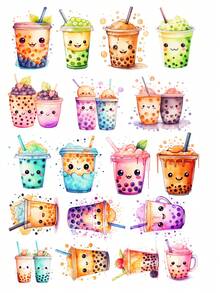 18pcs/Set New Cute Cartoon Watercolor Milk Tea & Breakfast Food Flat Stickers, Multipurpose Decorative Stickers, Suitable For Scrapbooking, Phone Case & Cup DIY Decoration, Self-Adhesive, Matte Paper, Disposable School Supplies - Grid - View 12