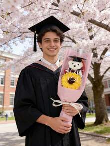 2026 Graduation Gift Sunflower Bouquet, Artificial Sunflower Bear Graduation Bouquet With Doctoral Cap, Suitable As Graduation Gift, Birthday Gift, Teacher's Day Gift For Friends, Classmates Or Girlfriend, Also Can Be Used As Home Decor - Multicolor - View 4
