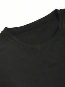Women's Short-Sleeved Knit T-Shirt, Casual And Cute Style, With Panda Eating Ramen Design, Round Neck, Regular Fit - Urban Vintage Style, Unisex, Loose, Cotton, Short-Sleeved And Round Neck. - 黑色 - 查看 5