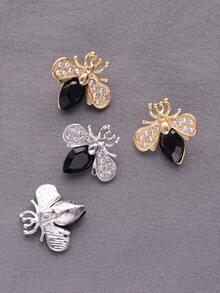 6PCS Bee Shaped Metal Buttons, Black Crystal & Rhinestone Embellished Sewing Buttons For Coats, Blouses, Jackets, 2 Colors (Gold/Silver) - 6pcs - View 6