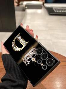 1pc Fashion D-Letter Diamond Crown Element Phone Case, Black TPU Soft Shell, Scratch-Resistant, Shock-Proof, Compatible With Huawei, Honor, Galaxy, - Black - View 7