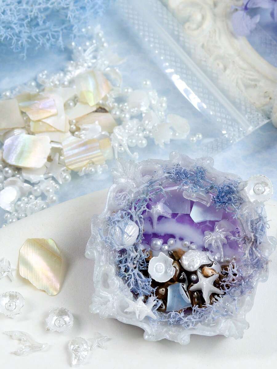 1 Bag Ocean Theme Resin Filler Material, Including Pearlescent Shells, Starfish, Seahorses, Conch Shells And Asymmetrical Shell Faux Pearls, Summer Epoxy Resin Mold Filler, Jewelry Making DIY Craft Material