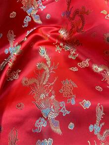 Luxury Red Chinese Dragon Phoenix Jacquard Brocade Fabric, Lustrous Satin Brocade With Dragon Phoenix & Cloud Jacquard, Soft, Drapable & Breathable, Great For Costumes, Quilting, Decor, And Crafts, 50cm/1yard/3yard/5yard - 1 - View 6