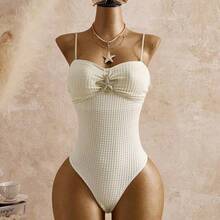 Women's Solid Color Halter Metal Starfish Decor One-Piece Swimsuit With Skirt, Suitable For Beach Vacation - Rosa coral - Ver 4