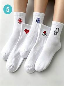 1/5 Đôi tất ngắn chủ đề y tá dành cho nữ - Thích hợp cho bác sĩ, trợ lý nha khoa, nhân viên y tế. Tất nhiều màu sắc với họa tiết ECG y tá, tất cổ thấp màu trung tính, thoải mái, thoáng khí và bền. Tất trắng - trắng - Xem 4