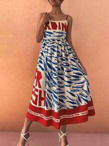 Bohemian Holiday Beach Dress, Casual Vacation Style Vintage Fish Scale Print Backless Maxi Dress, Spring/Summer - Multicolor - View 5