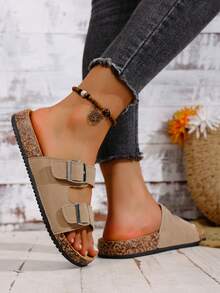 Thick Sole Comfortable Buckle Casual Sandals, New Summer Soft Bottom Beach Slippers For Outdoor Wear - Beige - View 5