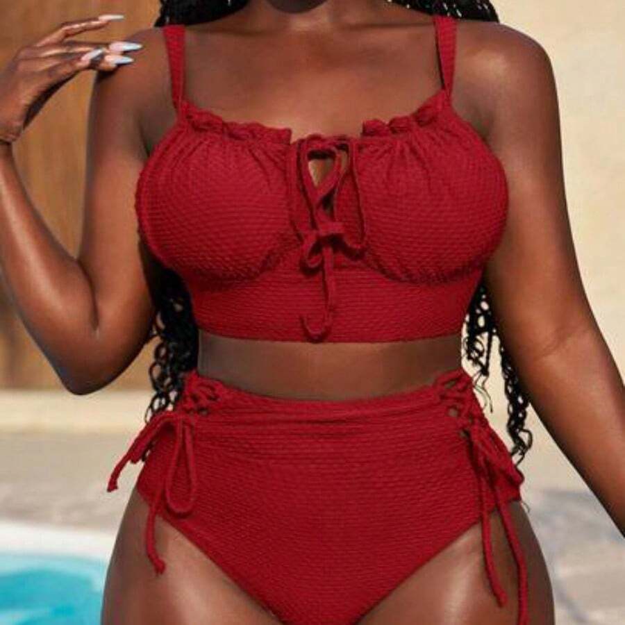 Slayr 2pcs/Set Green Sexy Women's Swimwear For Summer Beach Vacation - Rojo - Ver 1