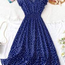 Women's Woven Printed Holiday Mid-Length Dress - azul real - Ver 1