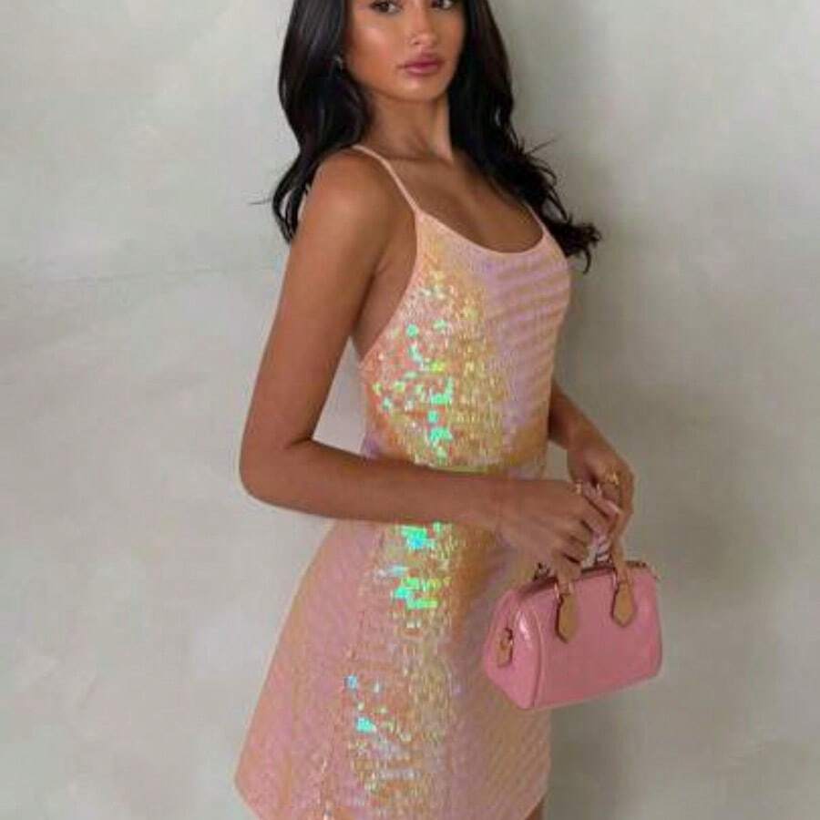 Glamour Women's Shiny Sequin Pink Mini Dress, Elegant Sexy Backless Versatile Dress For Beach, Music Festival, Graduation Party, Valentine's Day, Spring/Summer,Spring To Summer,Spring Outfit,Spring Clothes,Summer Outfits For Women,Summer Vacation Outfits,Fasching Women Costume,Easter ,St Patrick's Day Women,Going Out Outfits Glam Dress Bling Bling Dress Vip Dress Dresses Club Wow Dress - Rosa - Ver 1