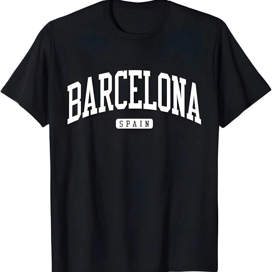 Barcelona España España Universidad Estilo Camiseta - Negro - Ver 1