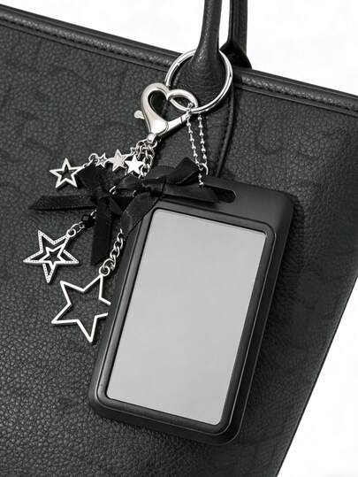 Y2K Bow ID Badge Holder With Star Pendant,Sliding Cover Telescopic Card Sleeve,Personalized Fashion Card Holder,Cute Bag Charm Keychain,DIY Keychain Bag Pendant,Back To School & Daily Use,For Nurses, Doctors, Teachers, Offices,Unique Birthday Gifts, Holiday Gifts, Party Gifts, Back-To-School Gifts,Teacher's Day Gifts