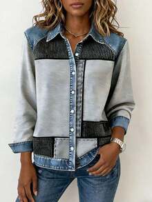 Nuevo estilo de moda, camisa de mujer de mezclilla con degradado estilo retro americano, adecuada para uso casual diario en la calle y la escuela, con un estilo llamativo de primavera y otoño con personalidad - Multicolor - Ver 3