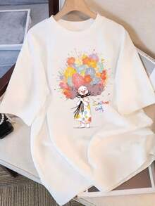 Camiseta de Mujer de Manga Corta con Diseño Exclusivo y Estampado, Novedad Verano 2025, Top Holgado de Media Manga para Mujer - Blanco - Ver 8