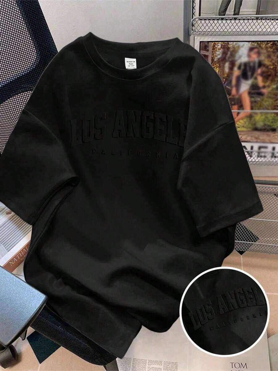 Women's Loose Fit Short Sleeve T-Shirt With Round Neck And 3D Graphic Print With Brooklyn Slogan, Ideal For Carnival - 黑色 - 查看 1