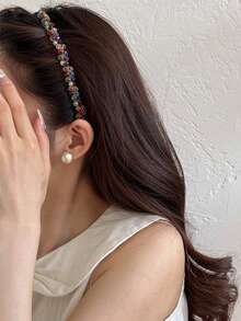 1件女款時尚優雅水晶髮箍，手工彩色珠飾髮圈，高品質水晶髮飾，適合派對、日常穿搭、洗臉、約會、學生及都市女性髮帶 - 多色B - 查看 2