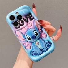 Disney Stitch Phone Case, Official Disney Lilo & Stitch Character Design, Love-Themed Stitch With Hearts And "LOVE" Text Protective Cover. Compatible With IPhone 17, 16, 15, 14, 13, 12, 11 Pro Series, Featuring Stitch In A Pink Plush Hoodie Surrounded By Hearts On A Bubblegum Pink Background, Perfect For Disney Fans And Stitch Lovers To Showcase Their Favorite Character, Ideal For Birthdays, Holidays, Anniversaries, Graduation Gifts, Or Any Special Occasion To Surprise Family, Friends, Classmates, And Loved Ones. - 白色 - 查看 3