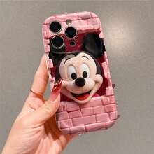Disney Mickey Mouse Phone Case, Official Disney Mickey Mouse Character Design, Cute Mickey Peeking From Pink Brick Wall Protective Cover. Compatible With IPhone 17, 16, 15, 14, 13, 12, 11 Pro Series, Featuring Plush-Style Mickey's Face Peeking Out From A Broken Pink Brick Wall, Perfect For Disney Fans And Mickey Lovers To Showcase Their Favorite Character, Ideal For Birthdays, Holidays, Anniversaries, Graduation Gifts, Or Any Special Occasion To Surprise Family, Friends, Classmates, And Loved Ones. - trắng - Xem 2