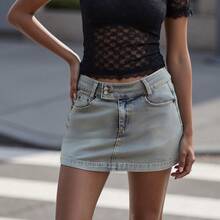 Women Denim Skirts - Baby Blue - View 1