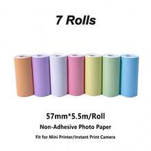 7 Rolls Of 57mm Color Premium Label Paper | Mini Printer Stickers, For Folding - Multicolor - View 4