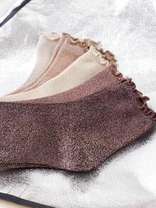 1/4/8/16 Pairs Random Women's Solid Color Metallic Thread Shiny Casual Mid-Calf Socks - Multicolor - View 4