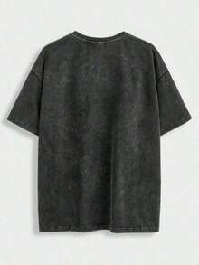 Women's Short-Sleeved Washed Cotton T-Shirt With Round Neck And Minimalist Print, Pretty T-Shirt, Washed T-Shirt, Wrinkle-Resistant Cotton T-Shirt. - 黑色 - 查看 2