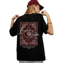 Camiseta de manga corta 100% algodón, elegante y con estilo, de estilo retro europeo y americano, moderna, holgada y versátil. - Negro - Ver 6