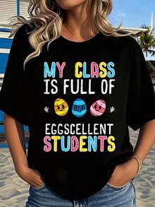 Camiseta de Clase Completa Eggcellent Estudiantes Linda Pascua Maestra Mujeres Hombres 2026 nuevas camisetas impresas para mujeres, estilos populares, camisetas de primavera para mujeres, camisetas de invierno, camisetas de para mujeresás vendidas WEEA - Negro - Ver 8