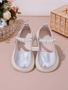 Girls' Flat Shoes New Fashion Minimalist Pearl Princess Shoes, Children Kids Shoes, Toddler Suitable For Spring & Autumn - Silver - View 16