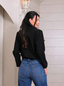 Women's Bomber Jacket, Long Sleeves, Suede, Pockets, Fashion. - màu đen - Xem 3