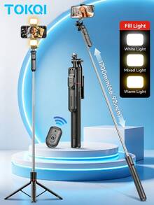 TOKQI 67"/170cm Alloy Bluetooth Selfie Stick Tripod With Stable Handle - 360° Rotatable Phone Holder, Wireless Remote And Detachable Stand, Compatible With /Camera/Smartphone - 3-In-1 Foldable (Handheld/Desktop/Tripod), Suitable For Vlog, Travel And Stabilized Video, Compatible With IOS And Android Phones, Ideal For Summer Vacation, Travel, Fill Light, Outdoor Activities And Live Streaming. - Multicolor - View 2