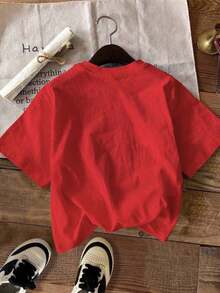 Camiseta de manga corta y cuello redondo holgada con estampa gráfica en inglés de Londres, adecuada para el verano - Multicolor - Ver 2