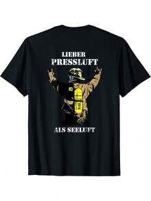 Sommer Men's Firefighter T-Shirt With Back Print, Respiratory Protection Equipment Carrier (BPE Carrier) - Short Sleeve Protective Clothing, Non-Elastic Fabric Suitable For Firefighter Equipment, Casual Crew Neck T-Shirt, Machine Washable, Loose And Comfortable For Summer. - Back - View 1