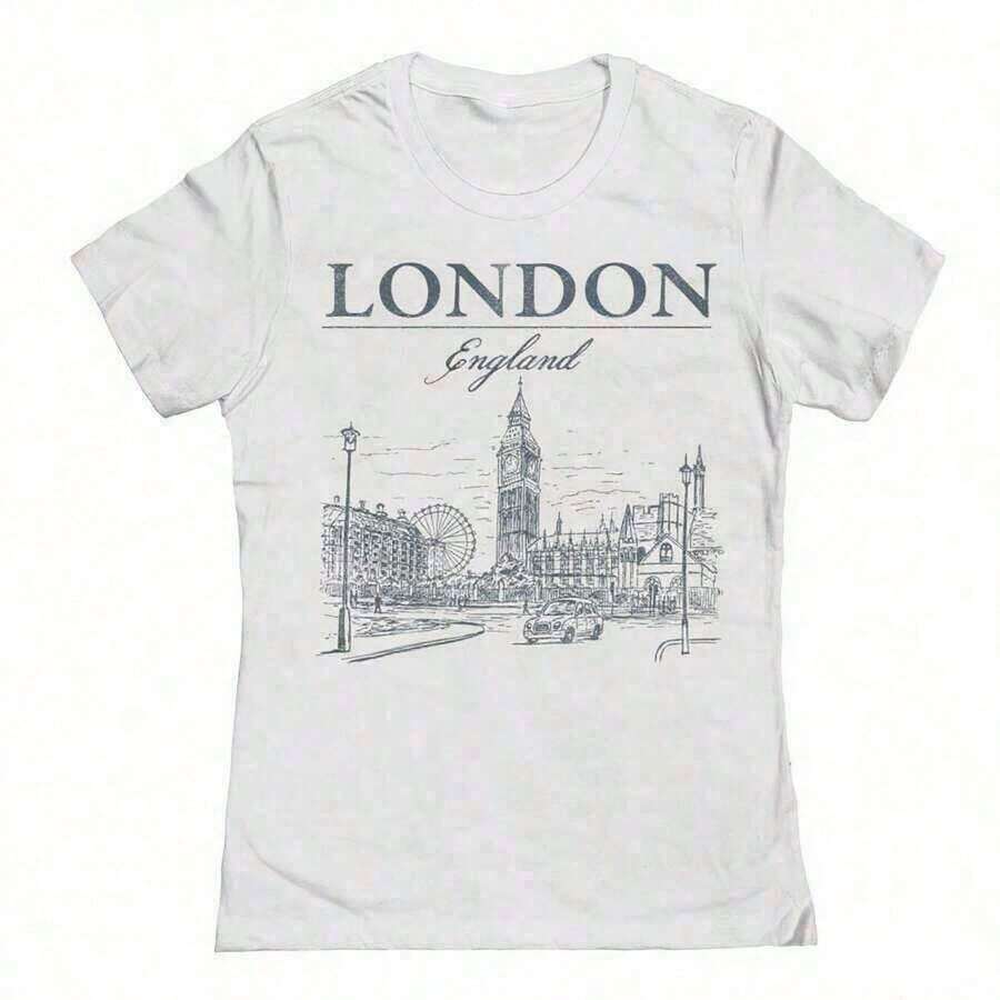 1 Piece Women's Social Collective London Tm Graphic Design Fitted Cotton T-Shirt, 100% Comfortable Cotton, Unisex Retro Comfortable Cotton T-Shirt - K91180g 100% Cotton - 白色 - 查看 1