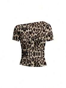 Camiseta de moda de manga corta con hombros oblicuos y ajustada de unicolor para mujer, verano - Multicolor 2 - Ver 8