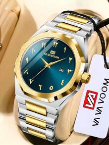 Đồng hồ VA VA VOOM 1 chiếc màu đen, mặt số Ả Rập, thép không gỉ, dành cho nam, lịch đa năng, phong cách công sở thường ngày, đồng hồ thạch anh đơn giản. - Kiểu thép không gỉ - Xem 12