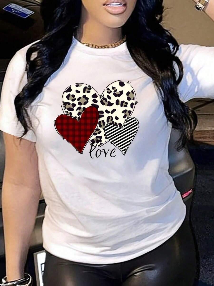 Plus Size Women T-Shirts,Girlfriend Fiancee Wife ,100% Cotton Casual Printed T-Shirt,Crew Neck Short Sleeve,Cotton T-Shirt,For Going Out,Gift,Summer,Unisex - 白色 - 查看 1