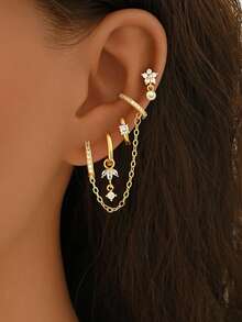 4 Stücke hochwertiges geometrisches Blumen-Modeschmuck-Set in Kupfer-Goldton, geeignet für den täglichen Gebrauch und als Geburtstagsgeschenk für Freunde - Verschiedenfarbig - Übersicht 2