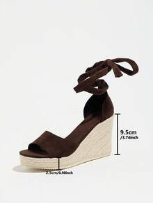 Giày sandal đế xuồng cao gót cho nữ, sandal đế xuồng quai chéo đan, giúp tăng chiều cao và độ dài chân, sandal cao gót kiểu dáng nghỉ lễ. - Cà phê nâu - Xem 12